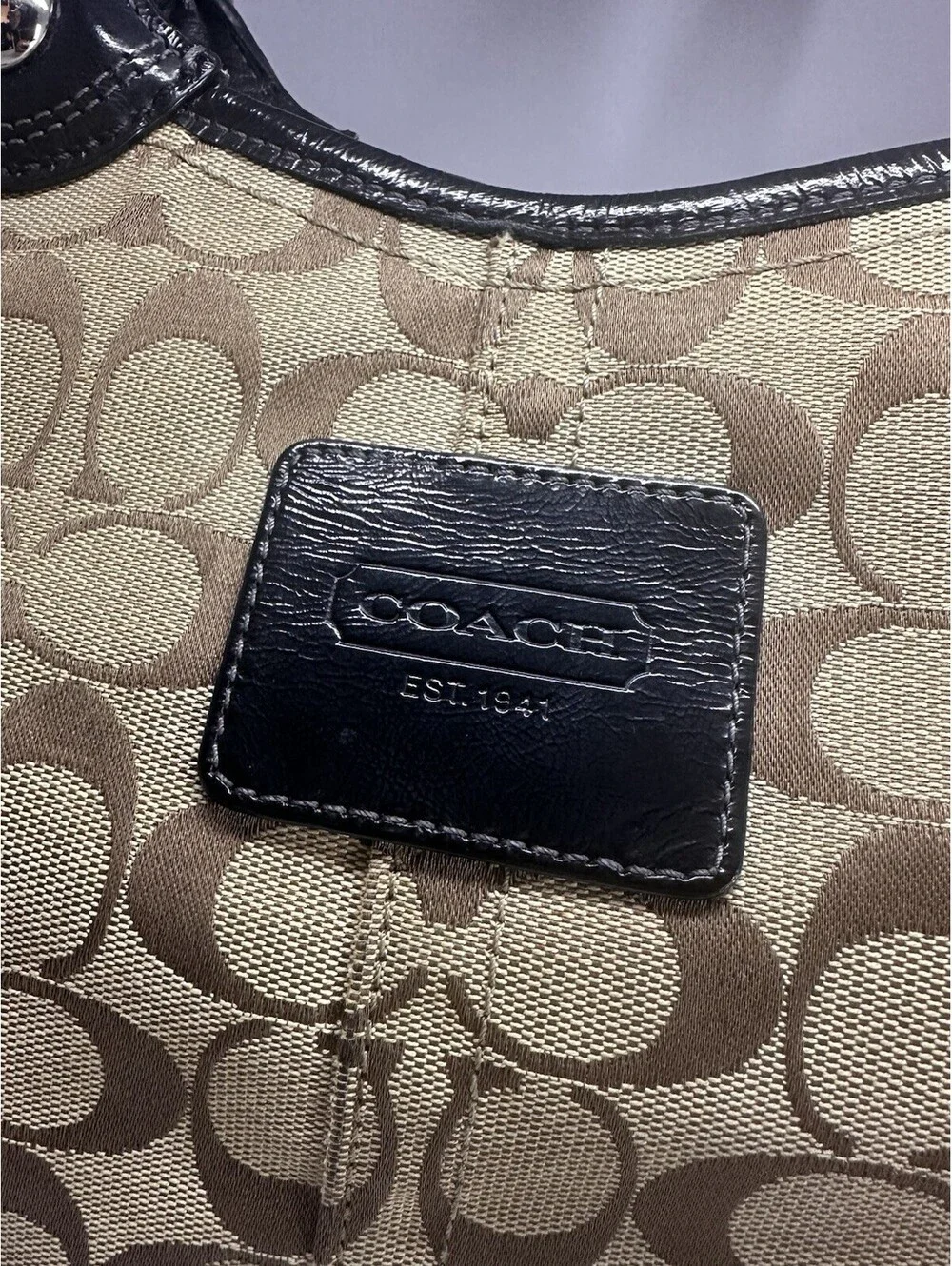 Coach Signature Jacquard Bleeker Tote Bag - Tan with Black Leather Trim